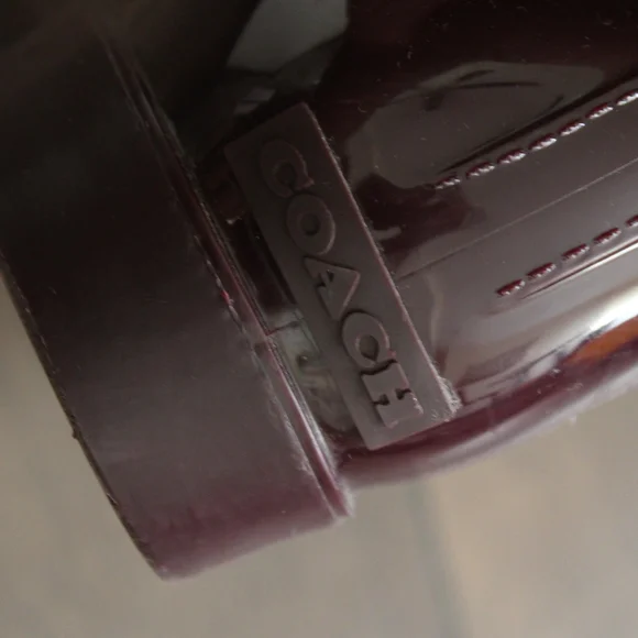 Coach Burgundy Patent Rain Chelsea Boots with Red Signature Sock - Picture 7 of 8